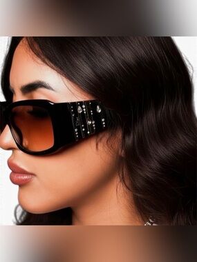 Pristine Vintage Dior “Diorrain “Sunglasses Black Silver Crystal Y2K Flawless